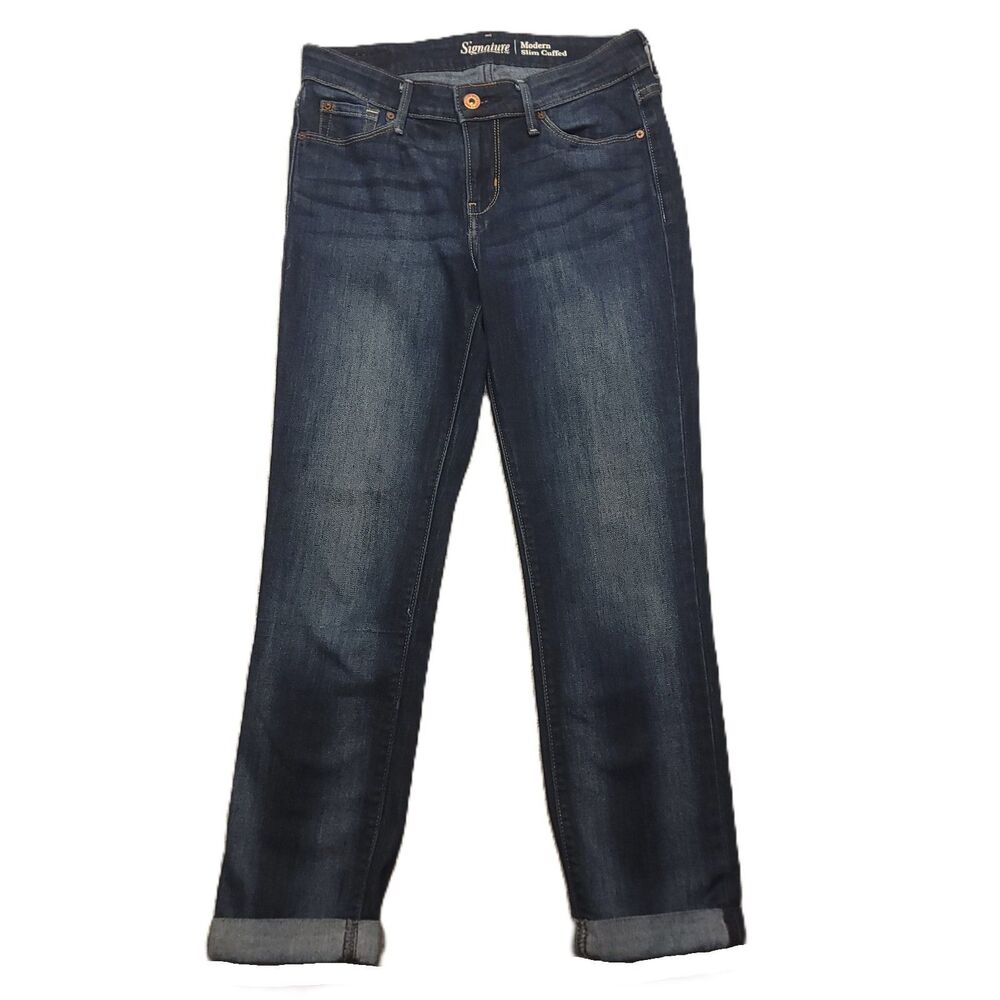 Levi's Signature Womens 2 Modern Slim Cuffed Cropped Blue Denim